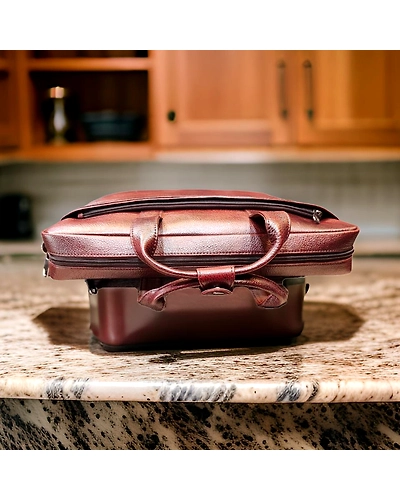 Leather laptop brown color front zip bag-3