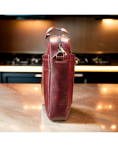Leather laptop brown color front zip bag-4