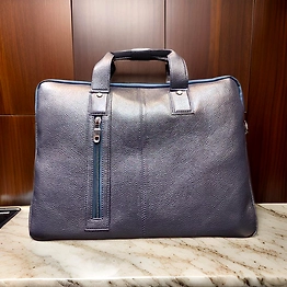 Leather laptop front zip navy blue color bag