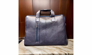 Leather laptop front zip navy blue color bag