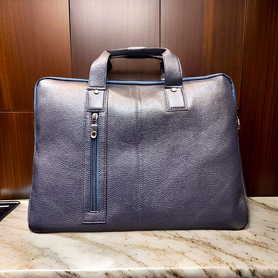 leather laptop front zip navy blue color bag