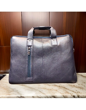Leather laptop front zip navy blue color bag