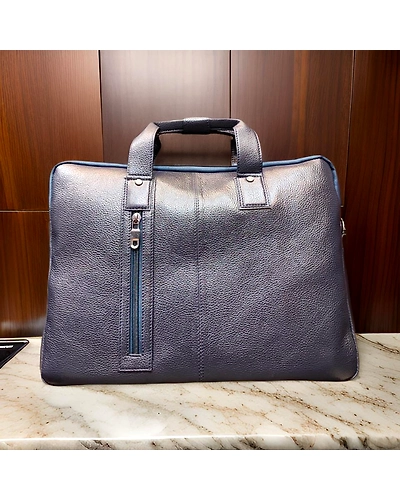 Leather laptop front zip navy blue color bag-12613794