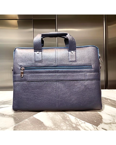 Leather laptop front zip navy blue color bag-1