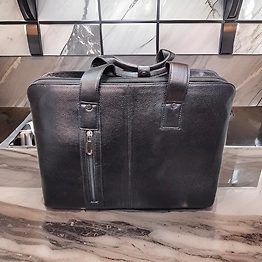 Leather laptop front zip multi pocket black color bag