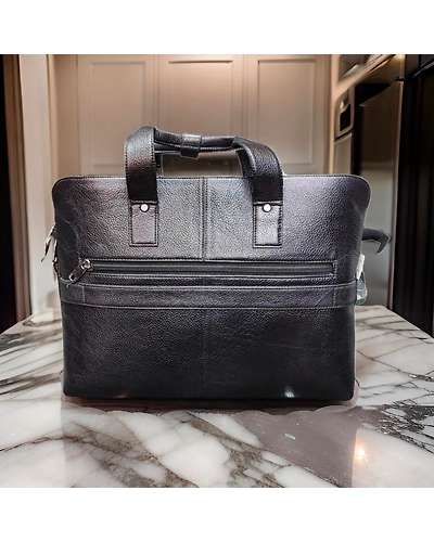 Leather laptop front zip multi pocket black color bag-1