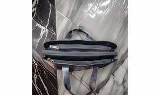 Leather laptop front zip multi pocket black color bag