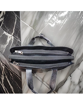 Leather laptop front zip multi pocket black color bag