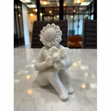 Hand-Crafted White Marble Statue of a Woman with Flower-12465779