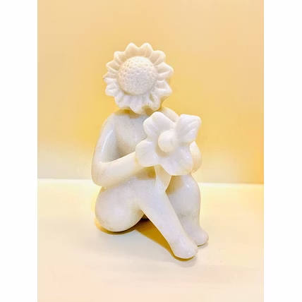 Hand-Crafted White Marble Statue of a Woman with Flower-1