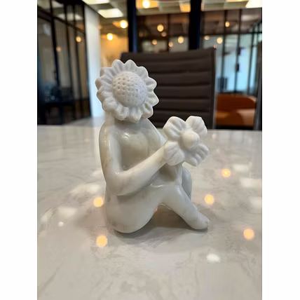 Hand-Crafted White Marble Statue of a Woman with Flower-2