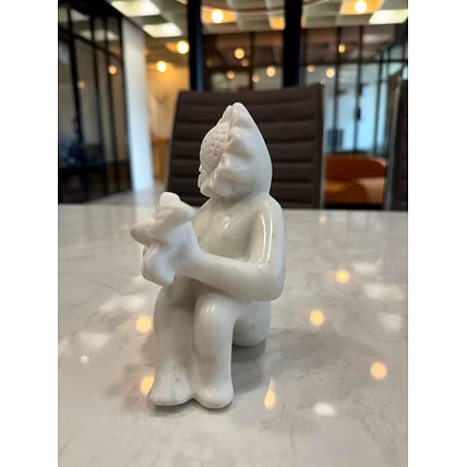 Hand-Crafted White Marble Statue of a Woman with Flower-3