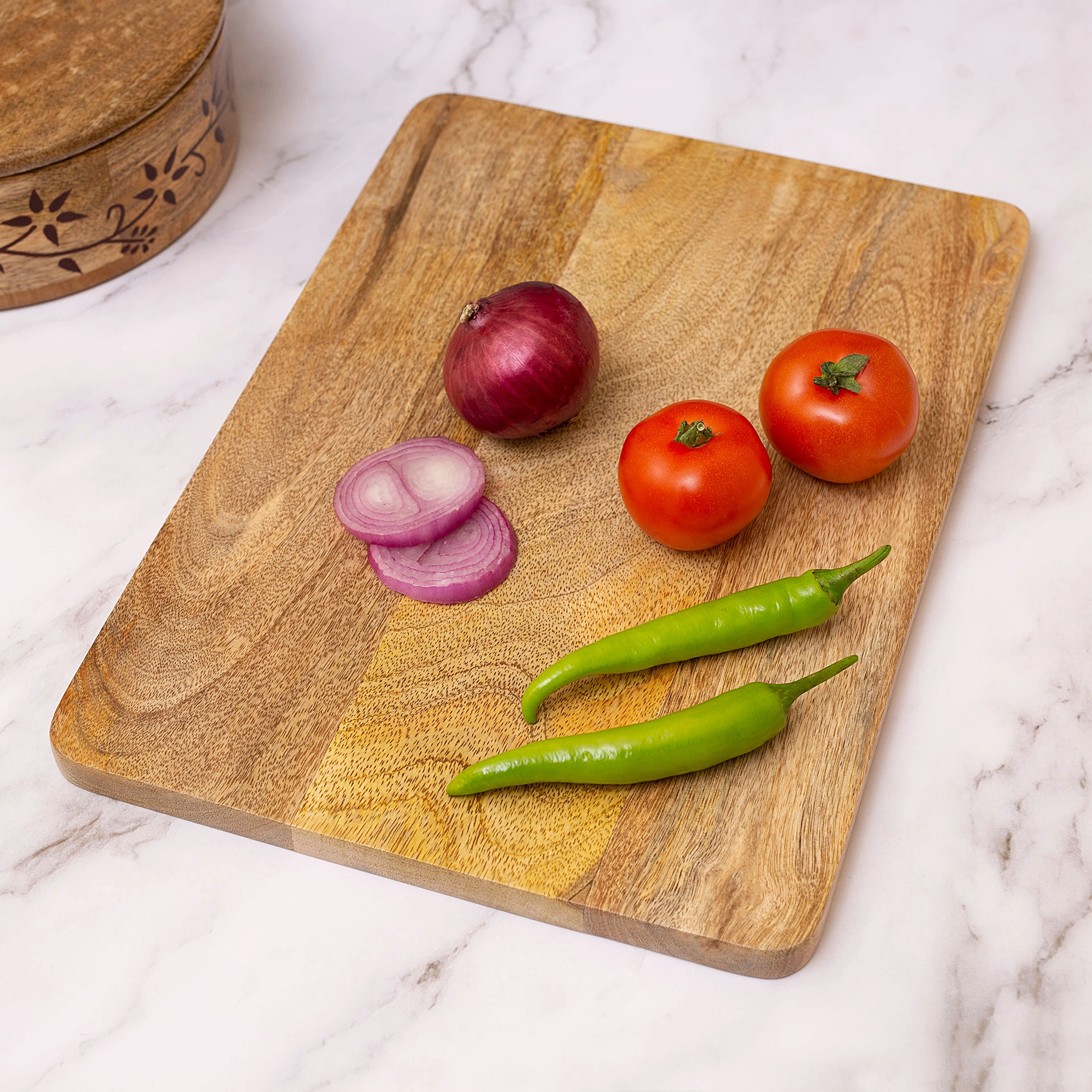 Mango Wood Chopping Board, 14 x 10 x 0.5 Inch, Brown-12471700