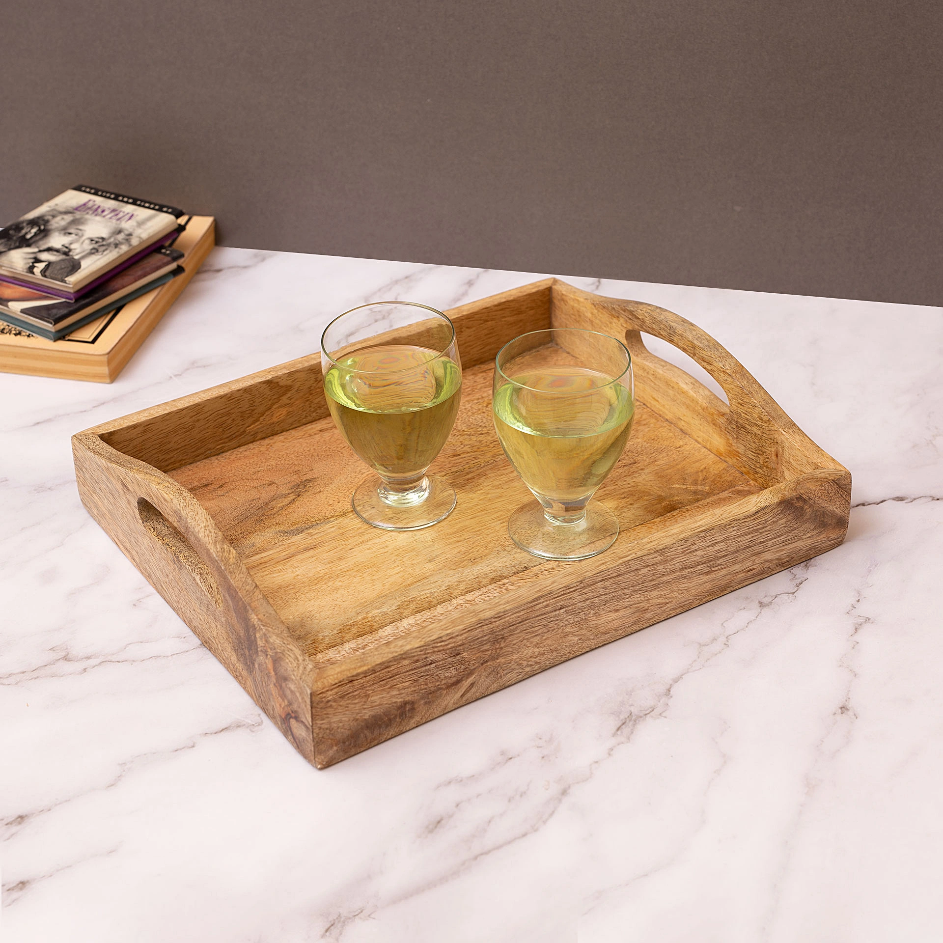 Mango Wood Serving Trays, 12 x 10 x 3 Inch, Brown-12471708