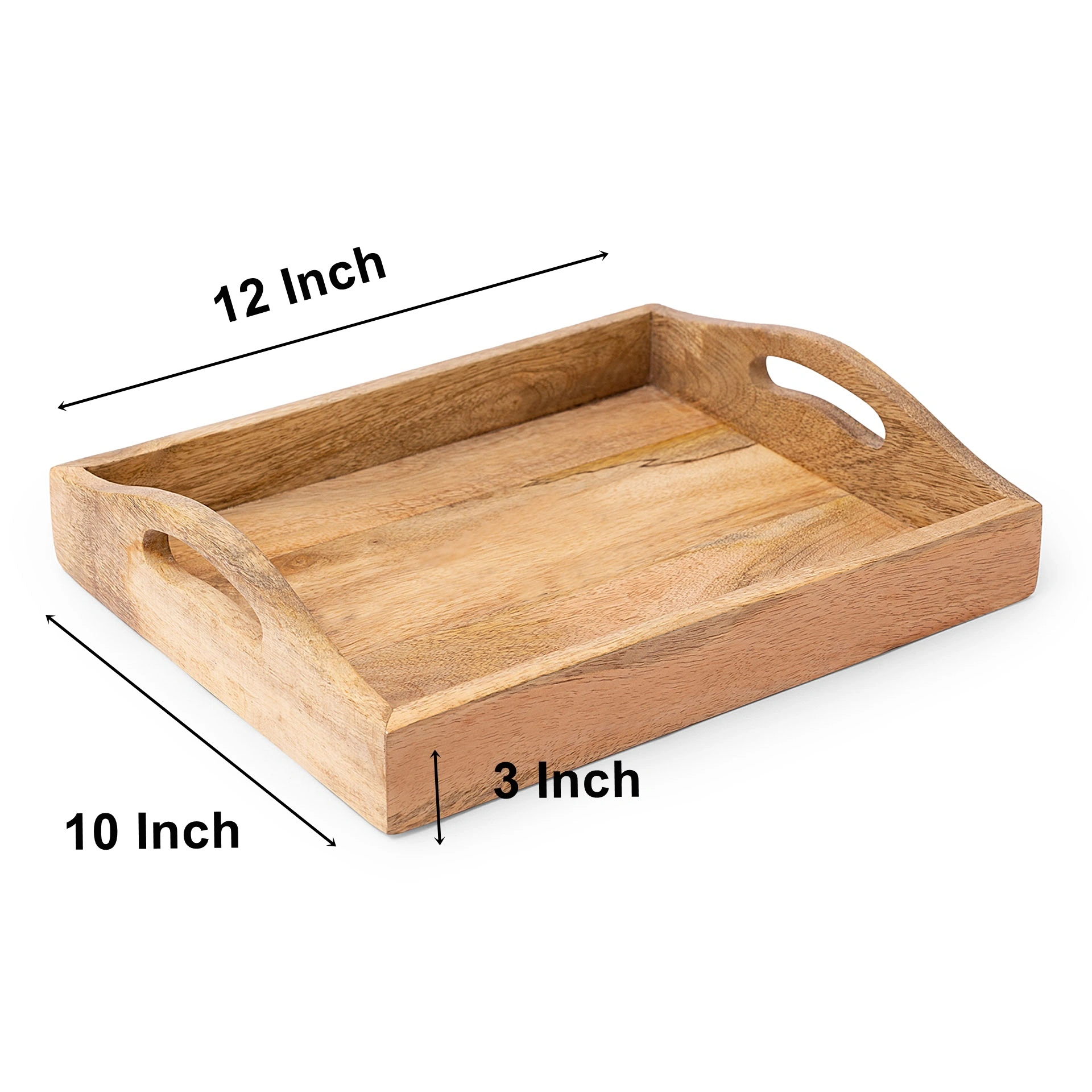 Mango Wood Serving Trays, 12 x 10 x 3 Inch, Brown-2