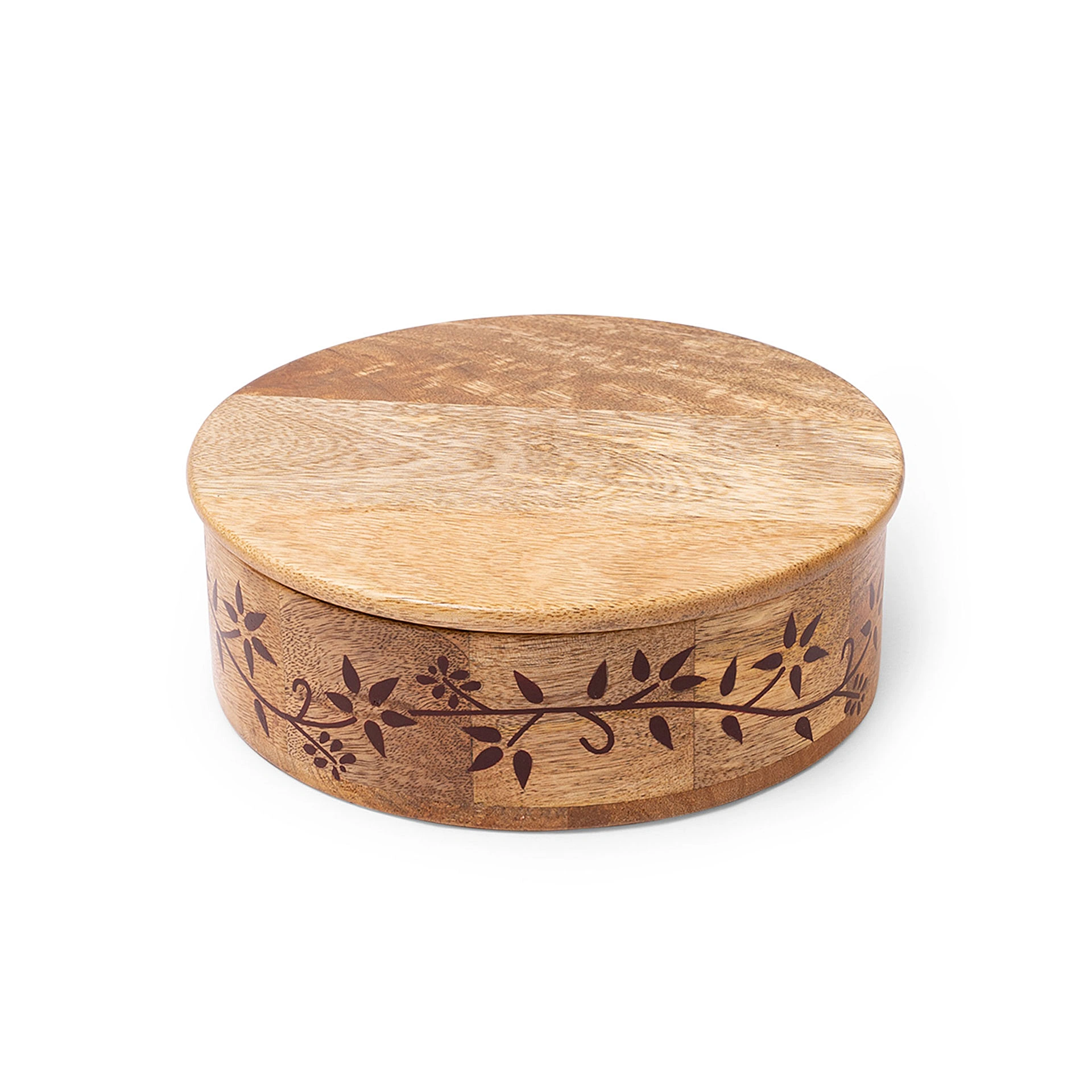 Mango Wood Roti Box, 8 x 8 x 7 Inch, Brown-1