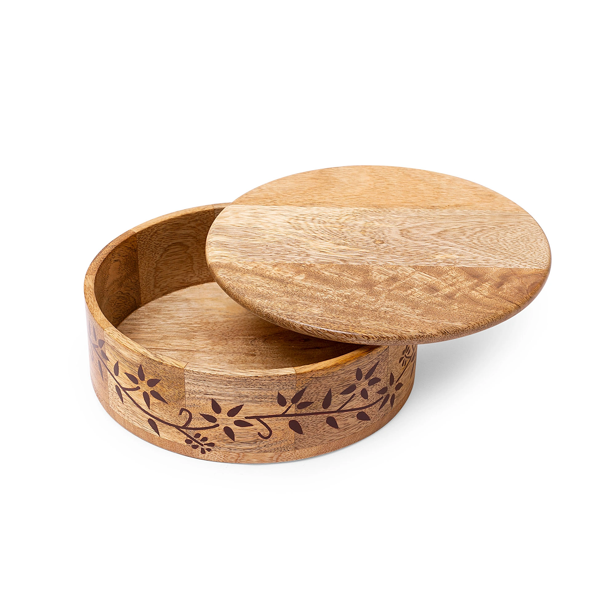 Mango Wood Roti Box, 8 x 8 x 7 Inch, Brown-2