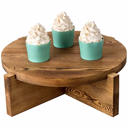 rustic round cupcake stand, 12.25 inch, brown