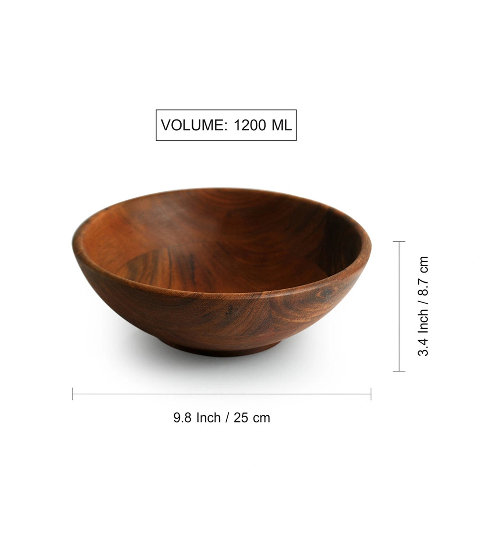 Dark Brown Wooden Salad Bowl, 1200ml-2