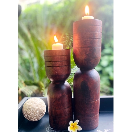 Walnut Dome Candle Stand(set Of 2)-1