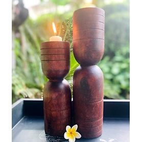 Walnut Dome Candle Stand(set Of 2)