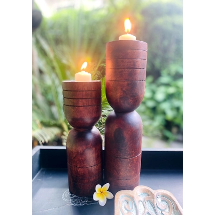 Walnut Dome Candle Stand(set Of 2)-2