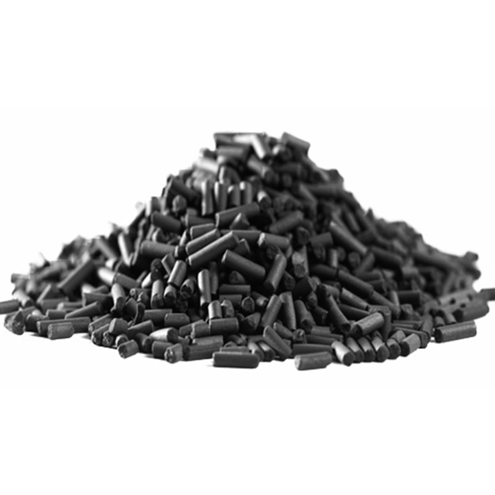 Image displaying close-up view of activated carbon granules, showcasing its porous texture and effic