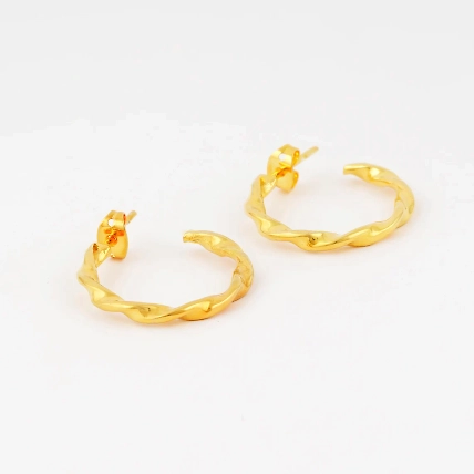 Round Twisted Hoop Earrings, Gold Ribbon Twist Hoop, Dainty Twisted Hoops-1