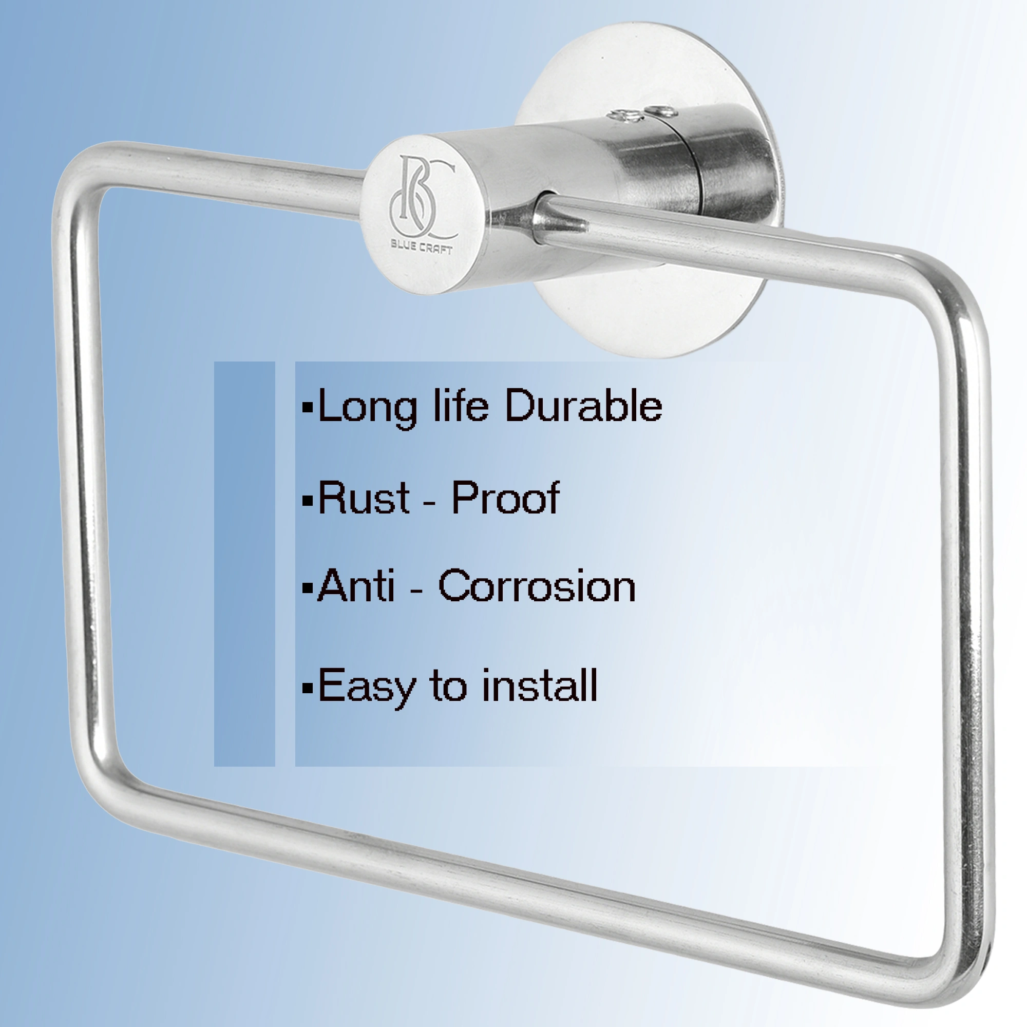 Stainless Steel 304 Grade Towel Ring Rectangle Round Base for Bathroom, Kitchen and Wash Basin-3