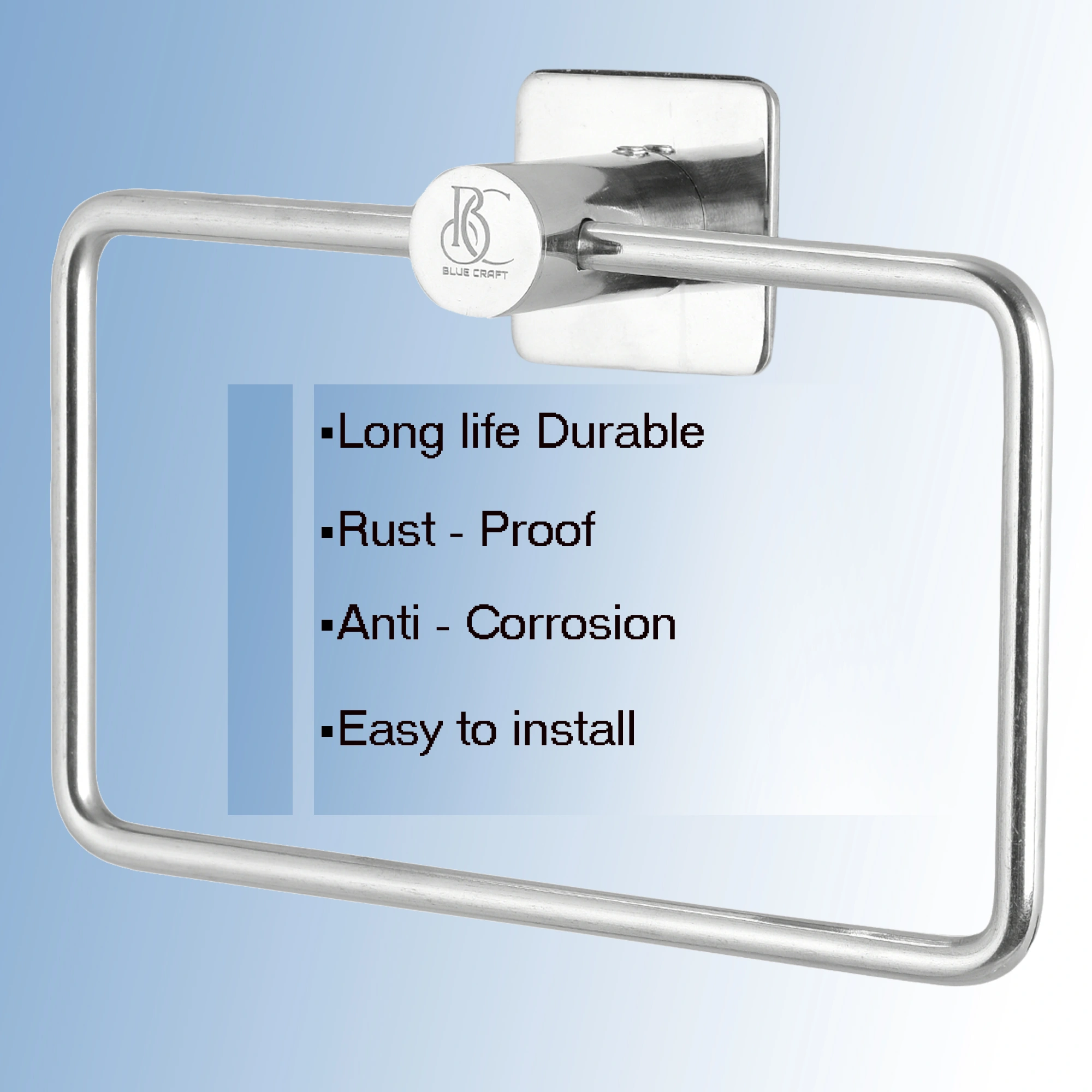 Stainless Steel 304 Grade Towel Ring Rectangle Square Base for Bathroom, Kitchen and Wash Basin-3