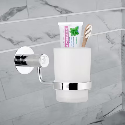 Stainless Steel 304 Grade Tooth Brush Holder with Glass Tumbler for Bathroom-1