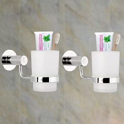 Stainless Steel 304 Grade Tooth Brush Holder with Glass Tumbler for Bathroom-3