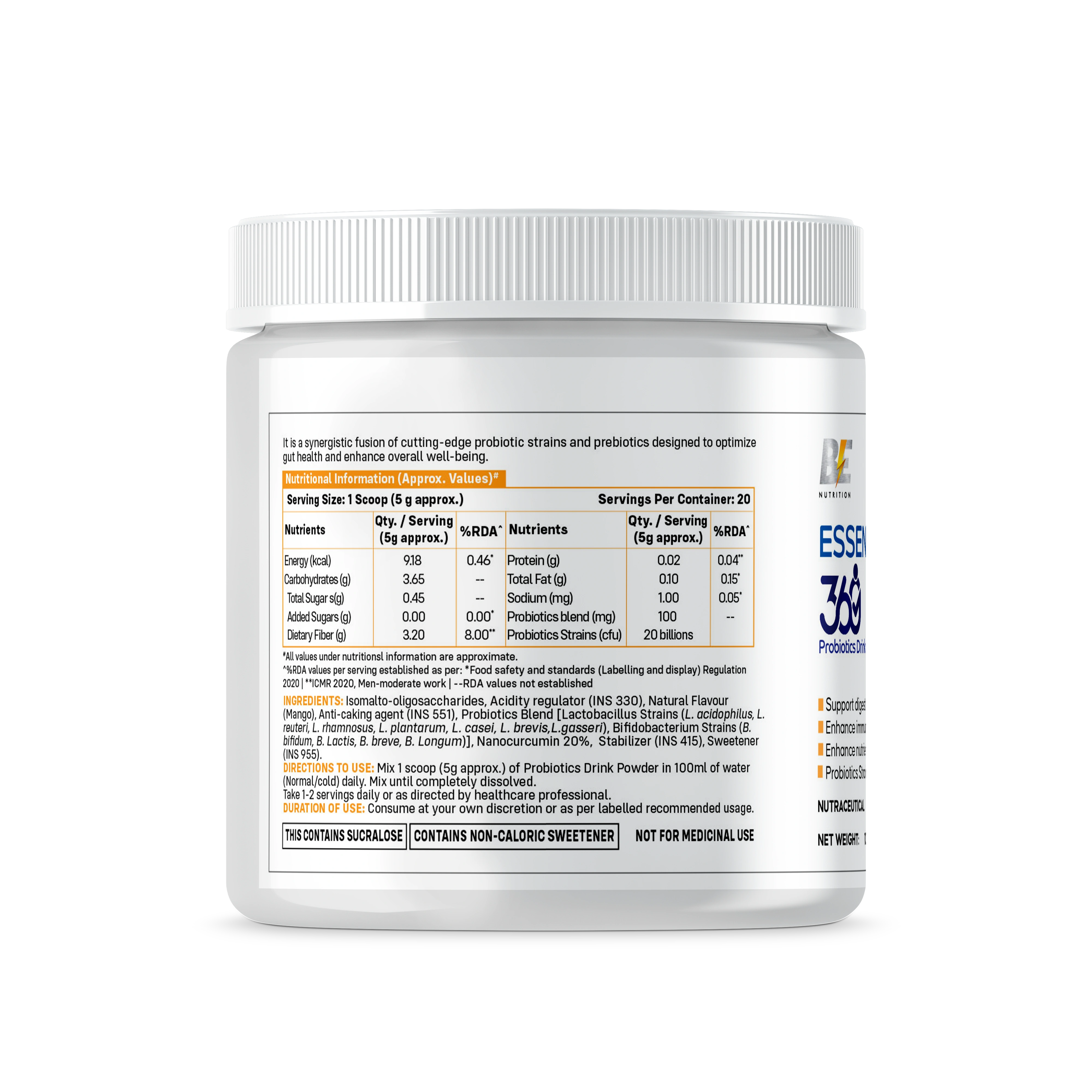 Be Nutrition Essentials 360 Probiotics Drink Mix - Mango Flavour 100G-2