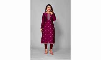 Wine Silk Blend Embroidery work Kurti