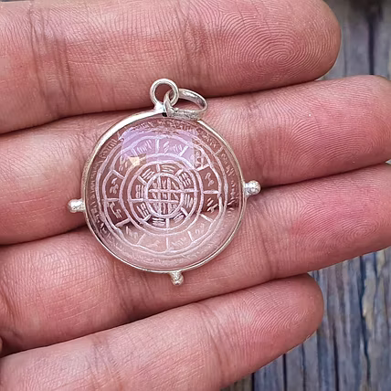 Crystal Quartz Locket Pendant-Natural Crystal Carved Pendant - Clear Quartz Pendant With Kailash Dha-3