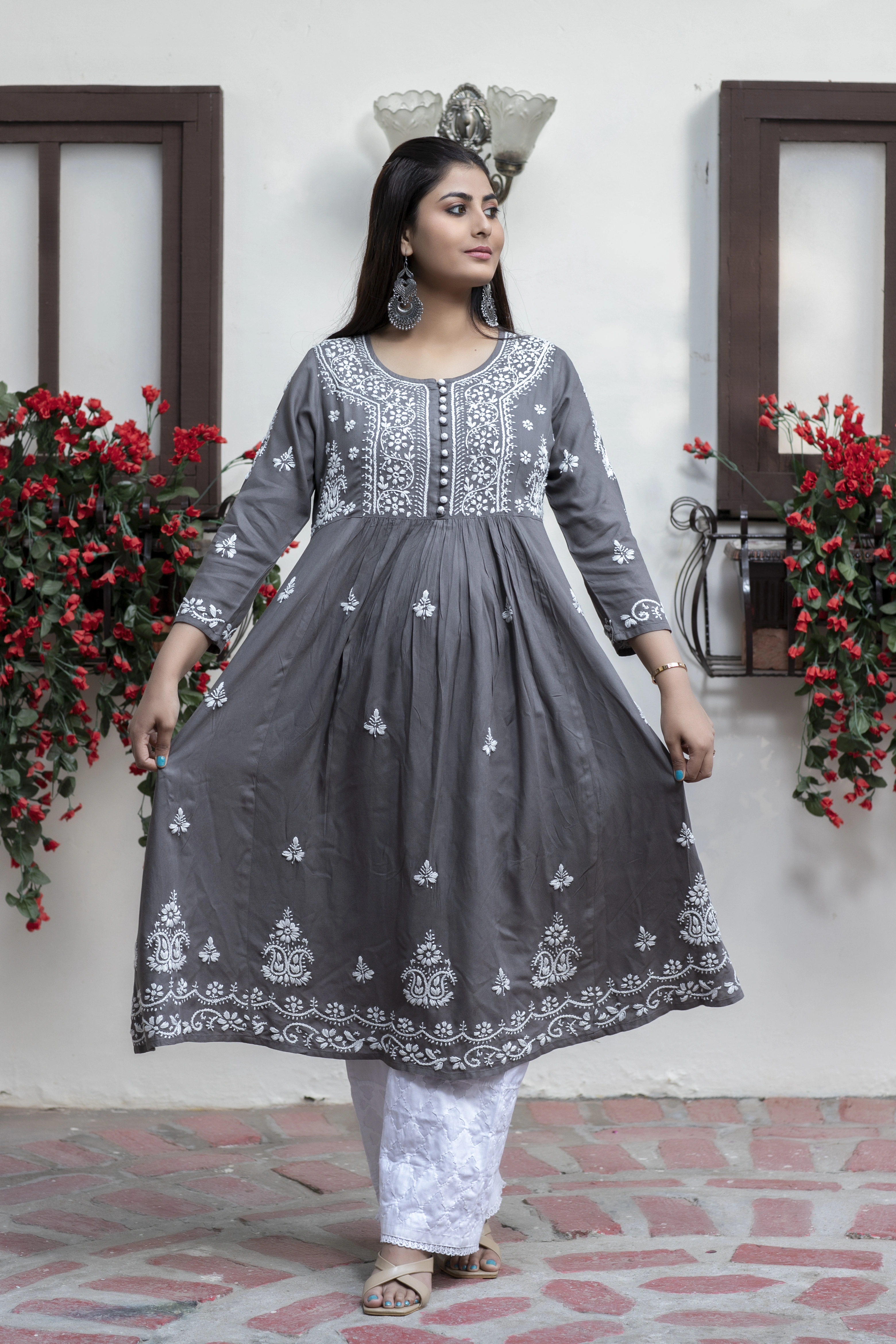 Chikankari hand embroidered kurtis on fabrics like modal, rayon,mulmul and cotton-1