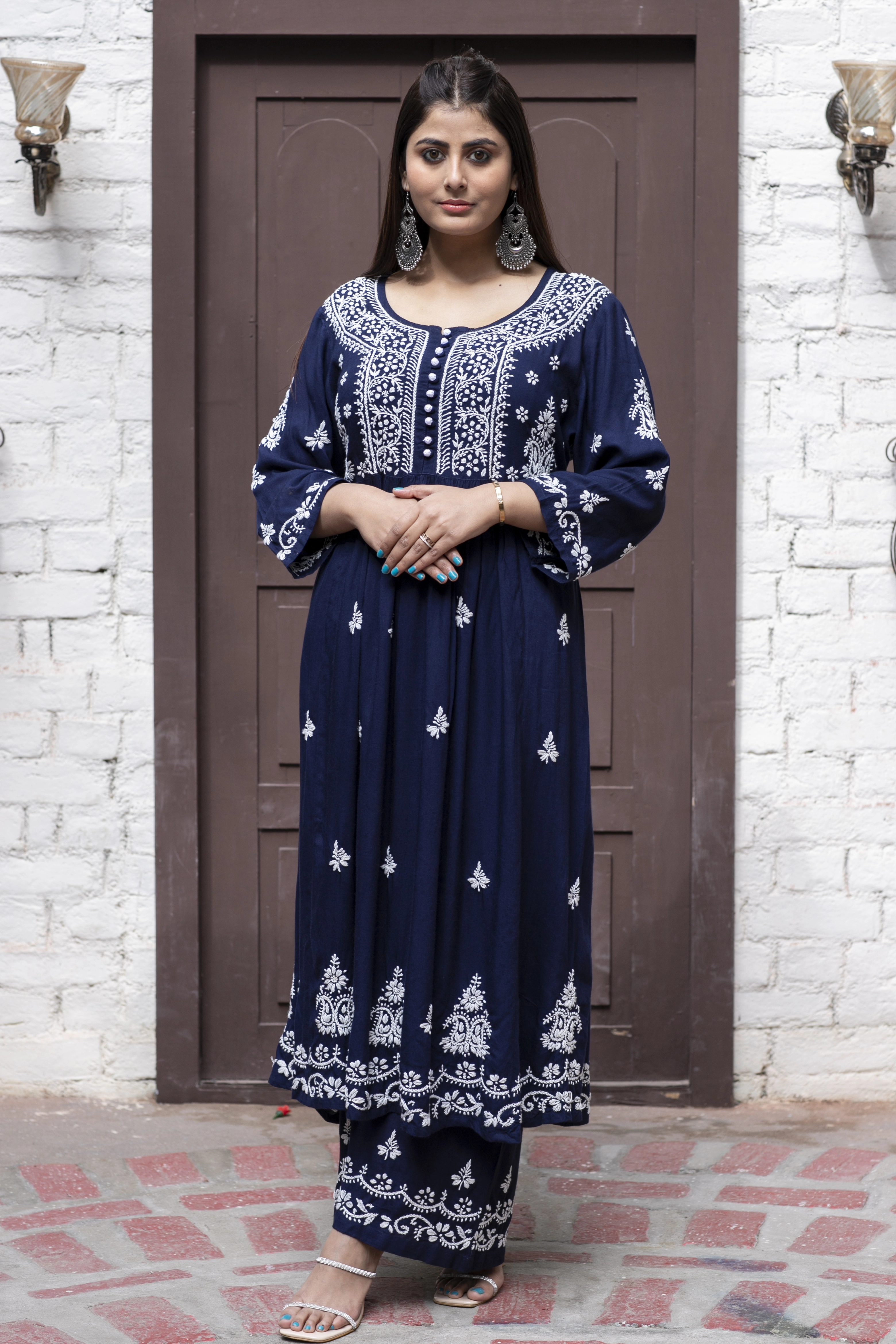 Chikankari hand embroidered kurtis on fabrics like modal, rayon,mulmul and cotton-2