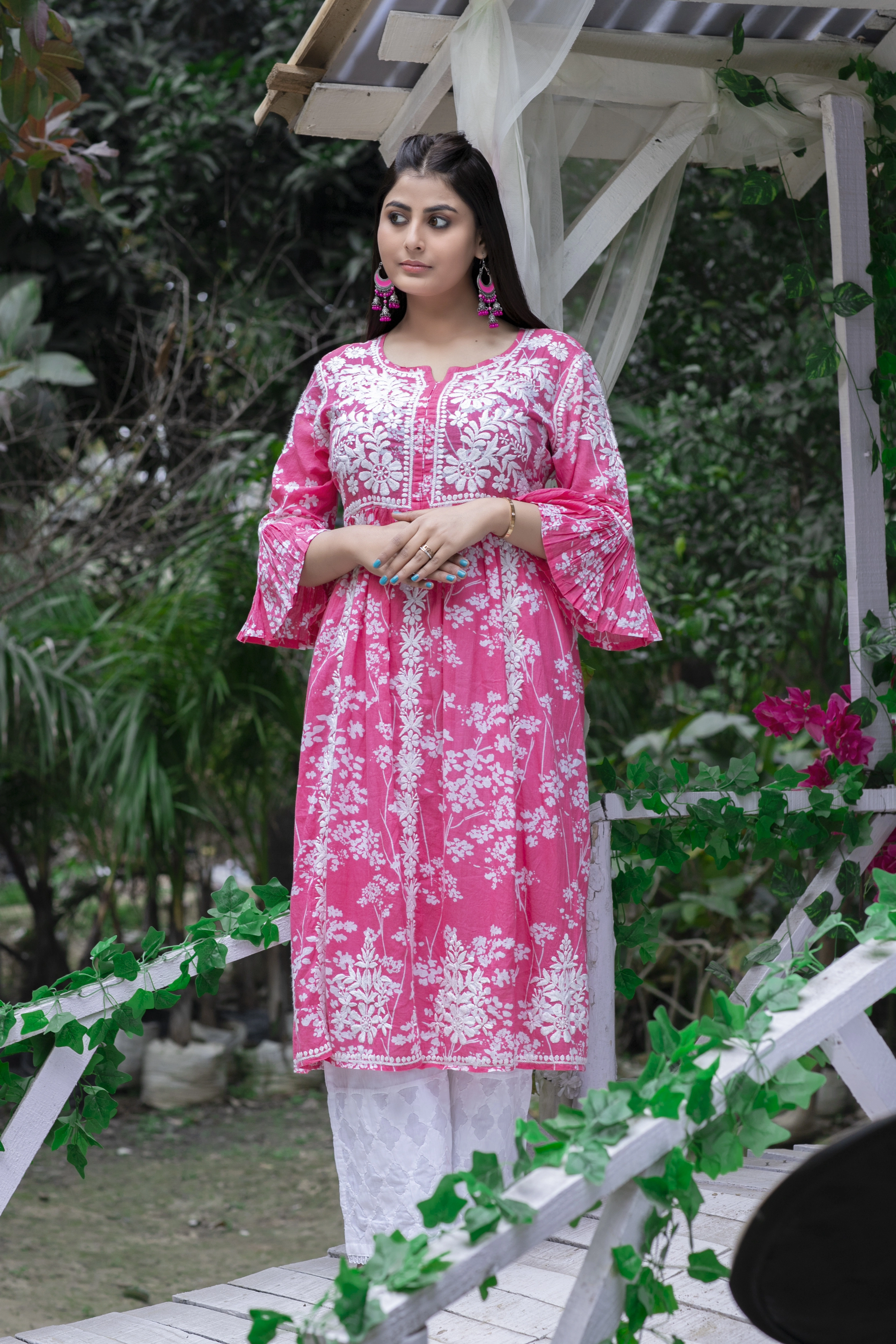 Chikankari hand embroidered kurtis on fabrics like modal, rayon,mulmul and cotton-3