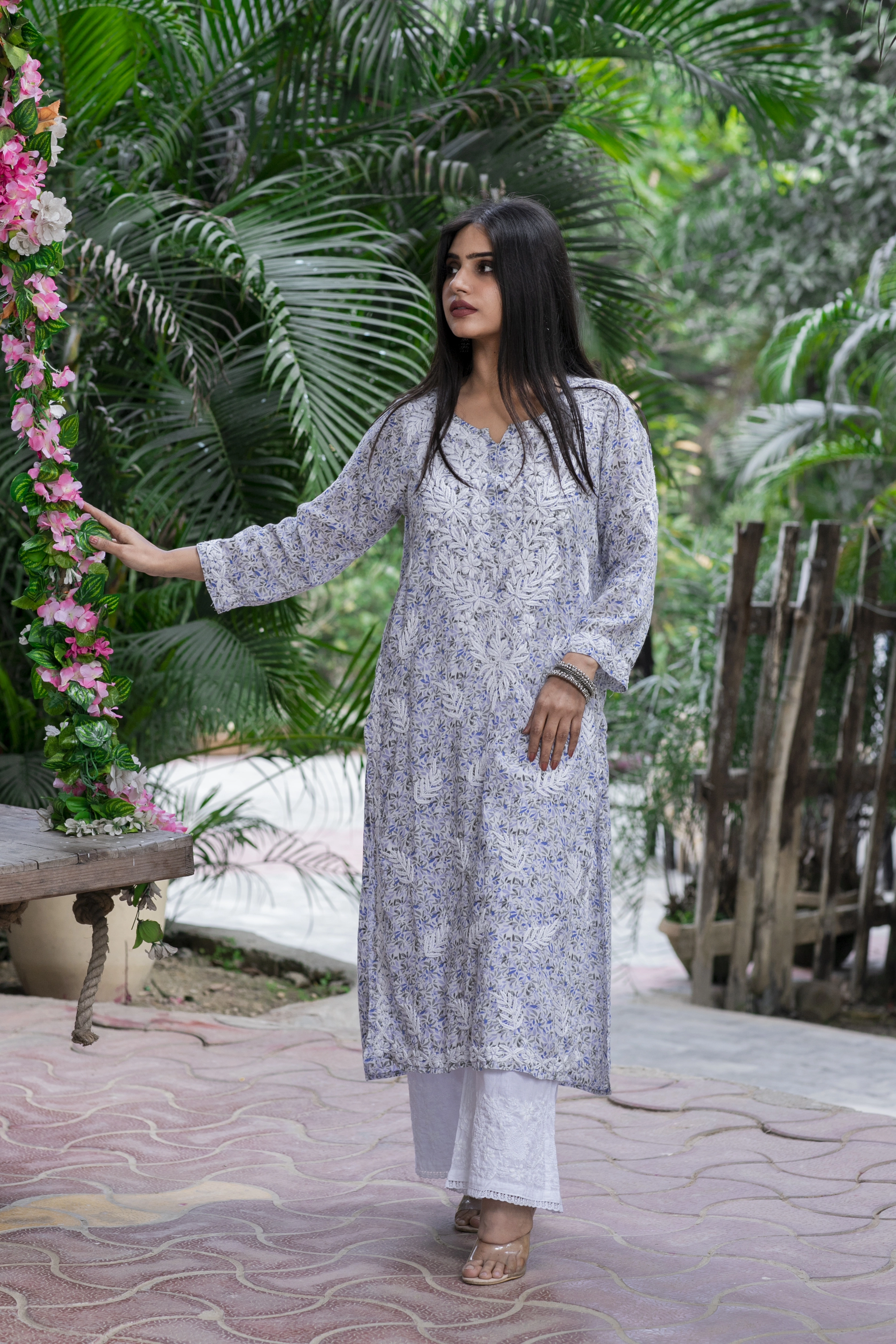 Chikankari hand embroidered kurtis on fabrics like modal, rayon,mulmul and cotton-4