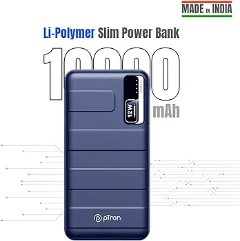 pTron Newly Launched Dynamo Nitro 10000mAh 12W Power Bank, Dual USB Charging Ports, 2 Input Ports Type-C &amp; Micro USB, Made in India, Multiple Layers of Protection &amp; BIS Certified (Blue)-1