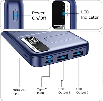 pTron Newly Launched Dynamo Nitro 10000mAh 12W Power Bank, Dual USB Charging Ports, 2 Input Ports Type-C &amp; Micro USB, Made in India, Multiple Layers of Protection &amp; BIS Certified (Blue)-4