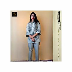 Military Beige Pure Cotton Co-Ord Set with Black Embroidery