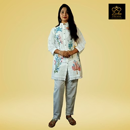 White Thread Work Pure Cotton Co-Ord Set