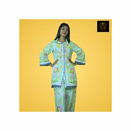 Sea Green Floral Printed Pure Cotton Co-Ord Set with Palazzo