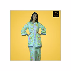 Sea Green Floral Printed Pure Cotton Co-Ord Set with Palazzo