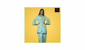 Sea Green Floral Printed Pure Cotton Co-Ord Set with Palazzo