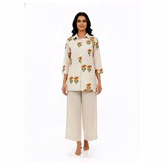 Off White Linen Cotton Block Print Co-Ord Set