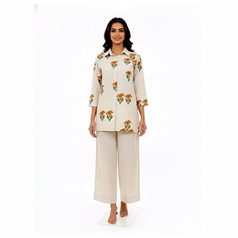 zivba trends off white linen cotton block print co-ord set