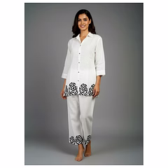 White Roman Silk Cut-Work Co-Ord Set