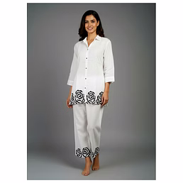 White Roman Silk Cut-Work Co-Ord Set